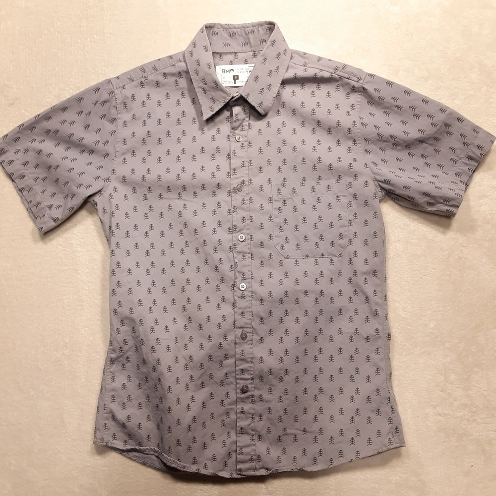 Rock Monkey Outfitters Mens Short Sleeve Button Shirt Sz.M/Gray/Tree Print